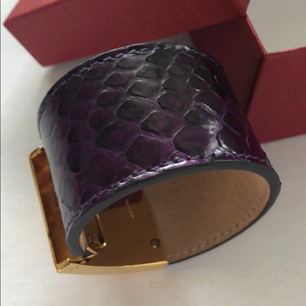 Salvatore Ferragamo Purple & Gold Python Cuff - image 2